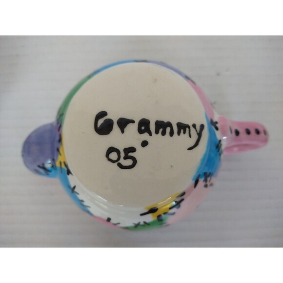 Hand Painted artist sign "Grammy " Tea Set Pot Sugar Bowl Creamer patchwork VTG - Picture 2 of 16